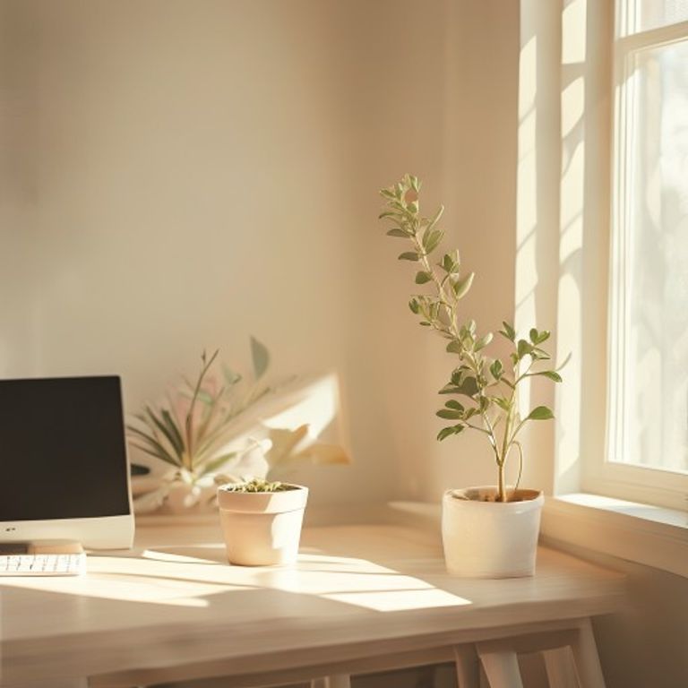 Minimalist workspace with plant